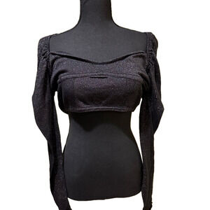 LERUMI BLACK SPARKLE KNIT LONG SLEEVE CROPPED TOP